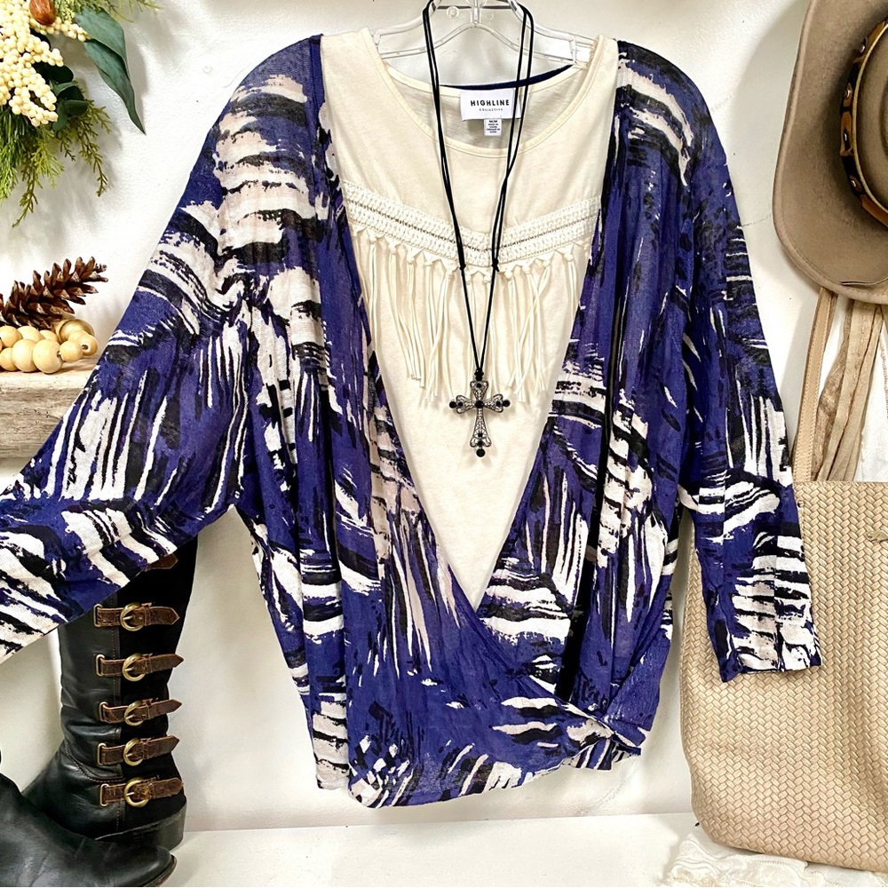 Anthropologie Blue and White Abstract Print Cardigan - Picture 2 of 11